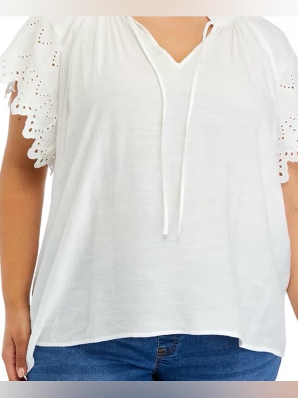 Chelsea & Theodore White Ivory Eyelet Flutter Sleeve Peasant Blouse Size 2X